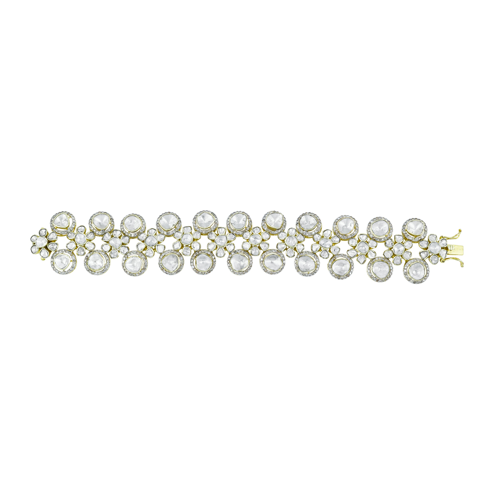 Polki Bracelet with Double Rows and Diamond Halos